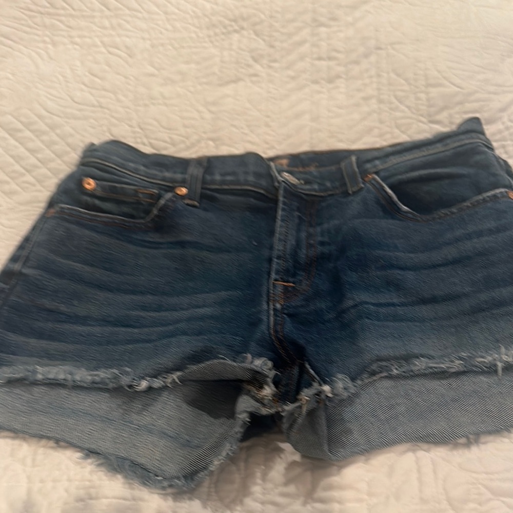7 For All Mankind Blue Jean Shorts Frayed Hem Cut-Offs